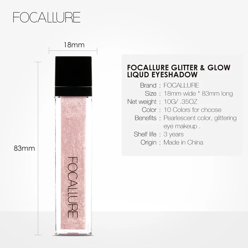 FOCALLURE 14 Colors Diamond Liquid Eyeshadow Waterproof Long-lasting Shiny Glitter Eyeliner Pearlescent Eye Shadow Cosmetics