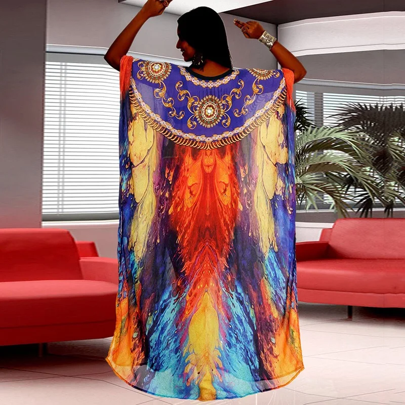 Multicolor Swimsuit Cover Up Beach Maxi Dress Over Size Bathing Suit Kaftan Ropa Mujer Vestido