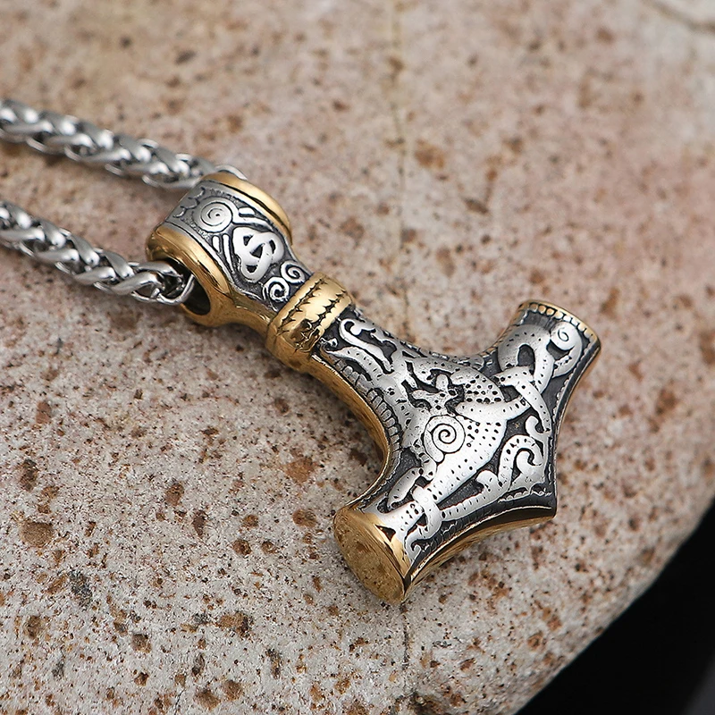 Charm Domineering Fashionable[ 316L Stainless Steel ]Nordic Viking Myth Thor's Hammer Pendant Men's and Women's Necklaces