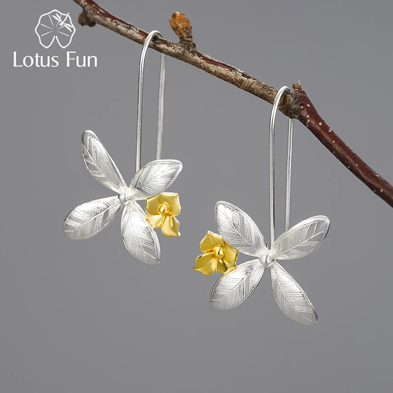 Lotus Fun Hanging Elegant Bewitching Flowers Dangle Earrings For Women Real 925 Sterling Silver Original Luxury Fine Jewelry