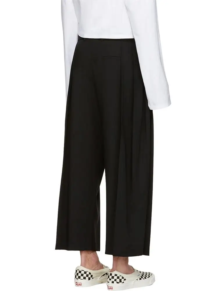 Moda masculina nova solta tamanho grande calças de perna larga preto casual drape nove cent calças vestido de cantor