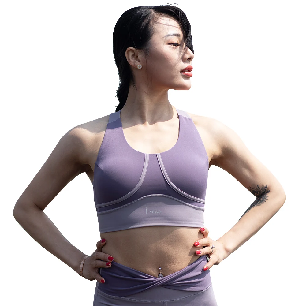 Sports Bra Women Nylon Padded Crop Shockproof Underwear Gym Top Yoga Bra Breathable Splice Fitness Running Yoga Sports