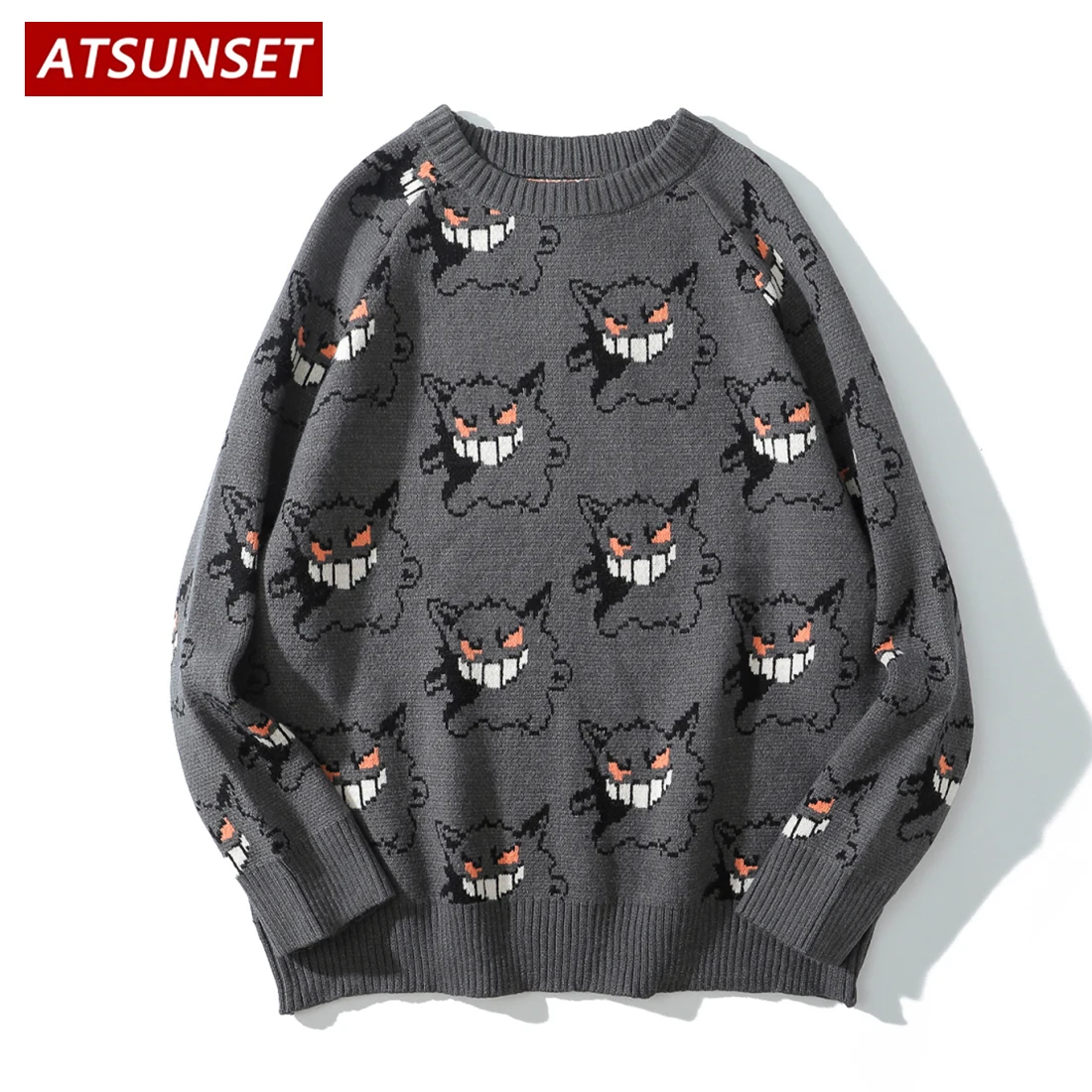 Atsunset fantasmas anime tricô camisola hip hop harajuku camisola estilo streetwear vintage pulôver camisola outono e inverno topo