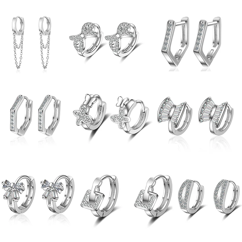 XIYANIKE Silver Color Cubic Zirconial Love Heart Star Geometry Hoop Earrings Female Engagement Gift Party Accessories