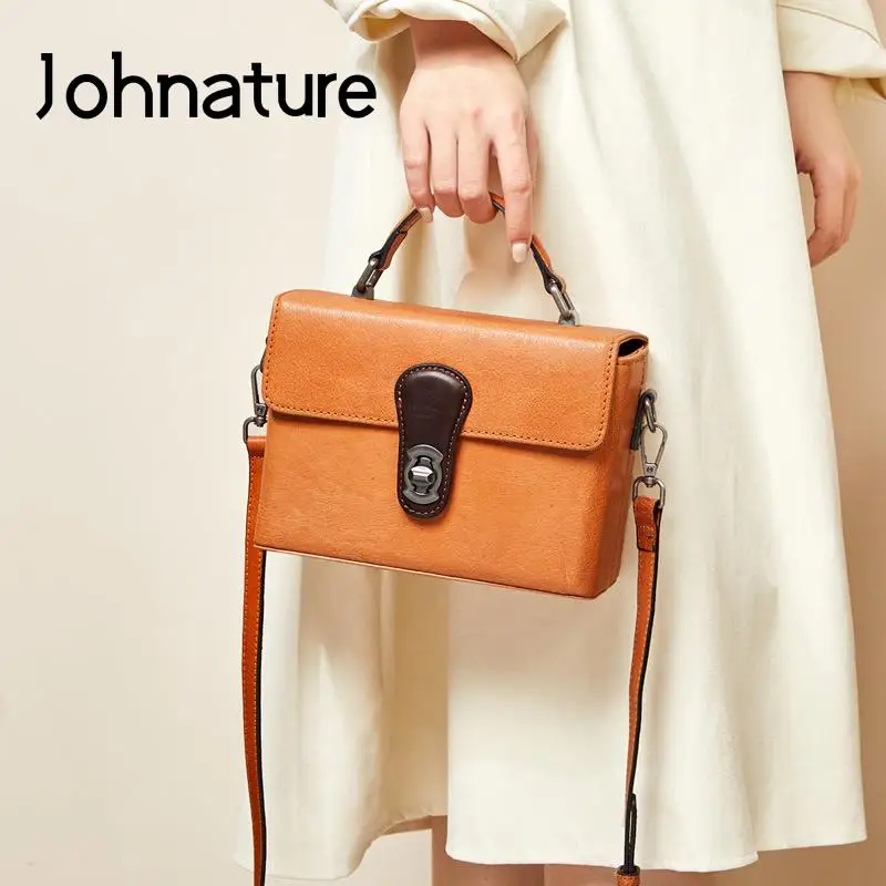 

Johnature Versatile Vintage Handbag Genuine Leather Portable Women Small Bag Leisure Natural Real Cowhide Ladies Shoulder Bags