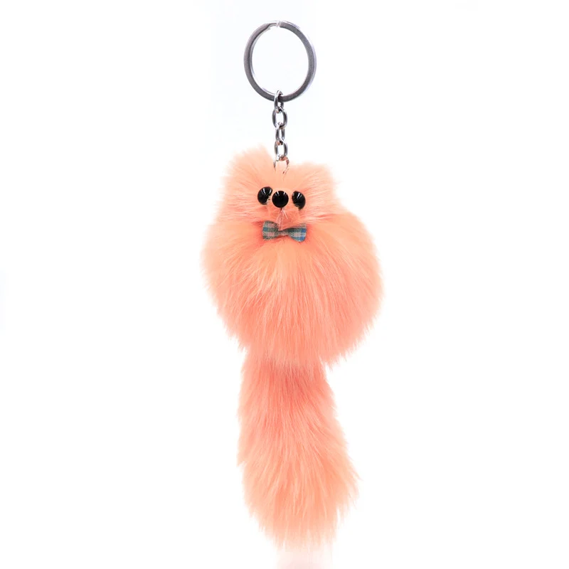 17CM Fluffy Natural Fox Fur Key Ring For Women Cute Plush Fox Tail Keychain Bag Car Trinket Female Jewelry Wedding Party Gift