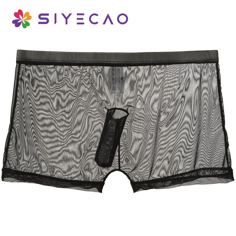 Elephant Nose Men Underwear Sexy Mesh Boxer Shorts Long Penis Bulge Breathable Man Underpants Panties Cueca Masculina Hombre