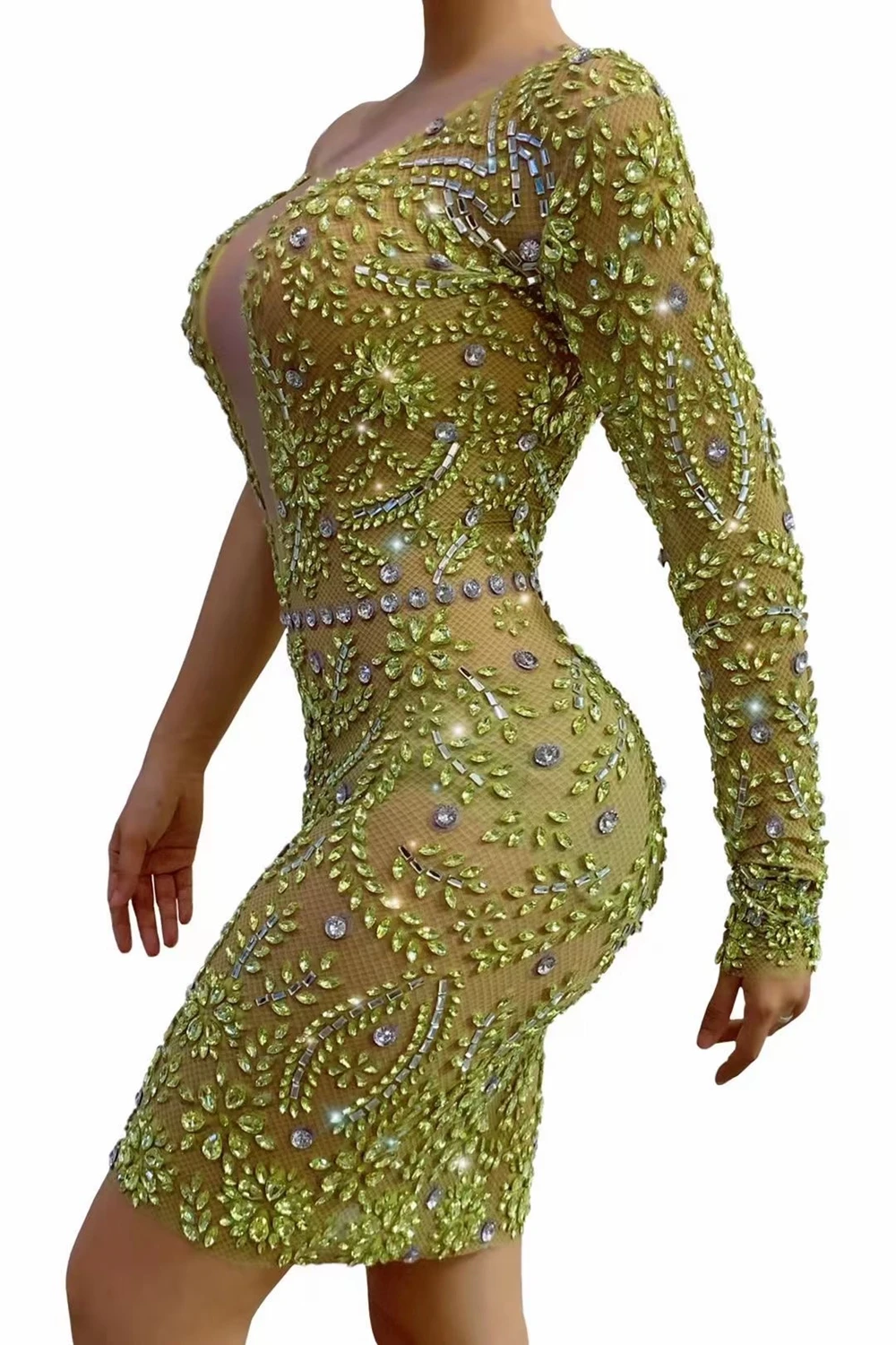 Neue Mode Eine Schulter Tiefe V Neck Sehen Durch Sparkly Strass Kurze Prom Kleider Geburtstag Outfits für Frauen Sexy Party