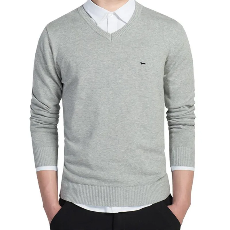 Harmont-Suéter masculino de manga comprida com decote em v monocromático, pulôver Blaine bordado, suéteres masculinos, roupas de marca, novo,