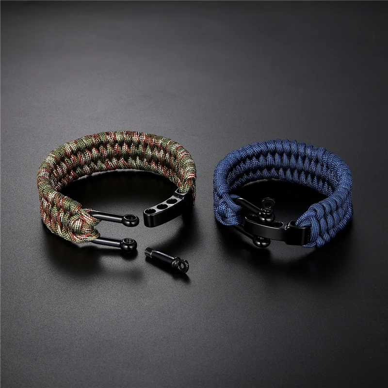 Outdoor Camping Stainless Steel Bracelet Men Paracord Parachute Rope Wristband Survival Bangle Homme Handmade Braided Jewelry