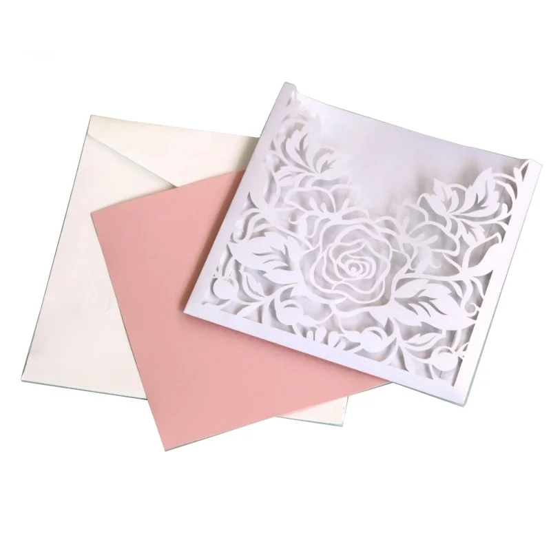 50pcs Claret Red Laser Cutting Engagement Euro Style Design Invitation Cards For Business Wedding Birthday Party Supplies