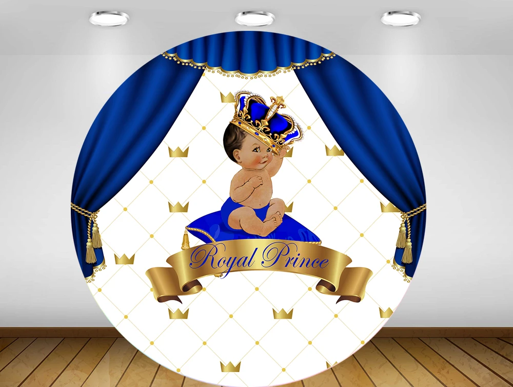 

Royal blue prince Round scene circle background Backdrop baby shower photo booth birthday Party banner table Cover plinth YY-380