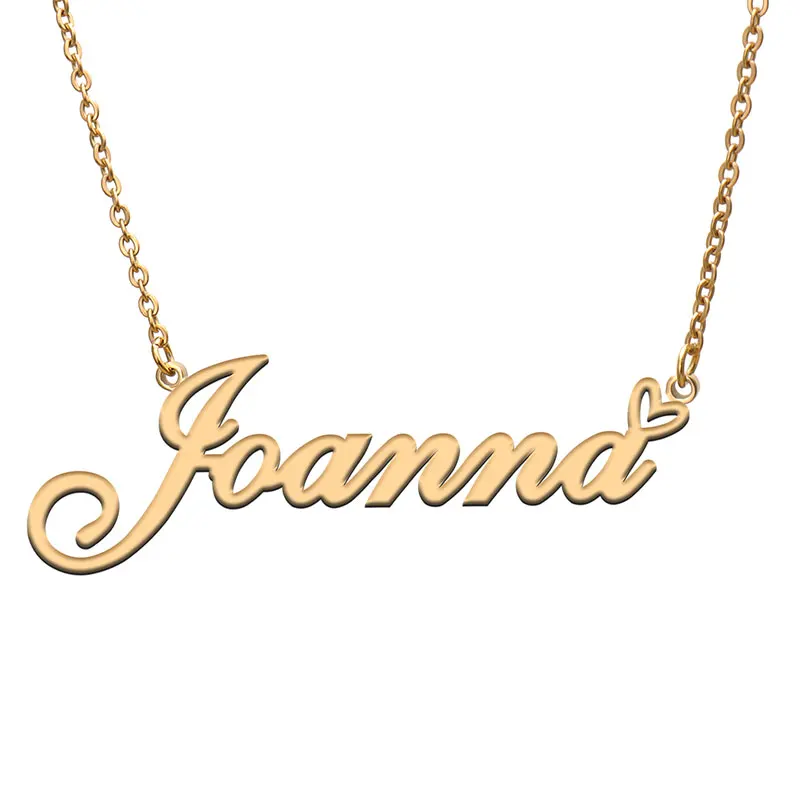 

Joanna with Love Heart Name Necklace for Women Stainless Steel Jewelry Nameplate Pendant Femme Mother Child Girls Gift