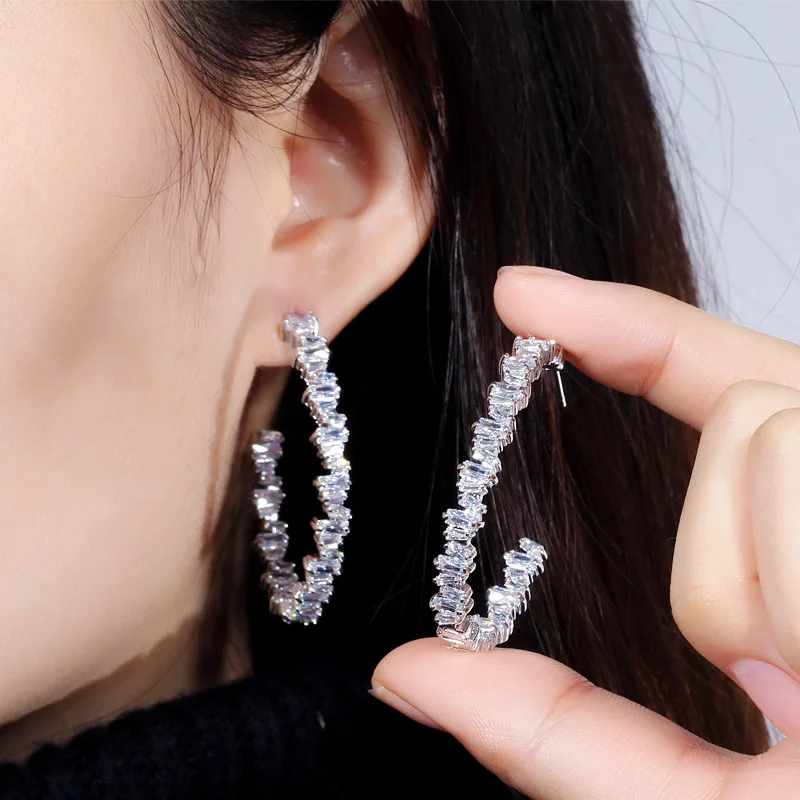 Luxury 925 Silver Iregular Geometry Circle Trendy white Simulated Diamond Gemstone Women Wedding Earrings Jewelry Addiction