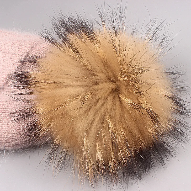 Xthree Winter Knitted Hat With Lining Angola Beanies With Real Pom Poms Skullies Hat for Women Girls Hat Feminino