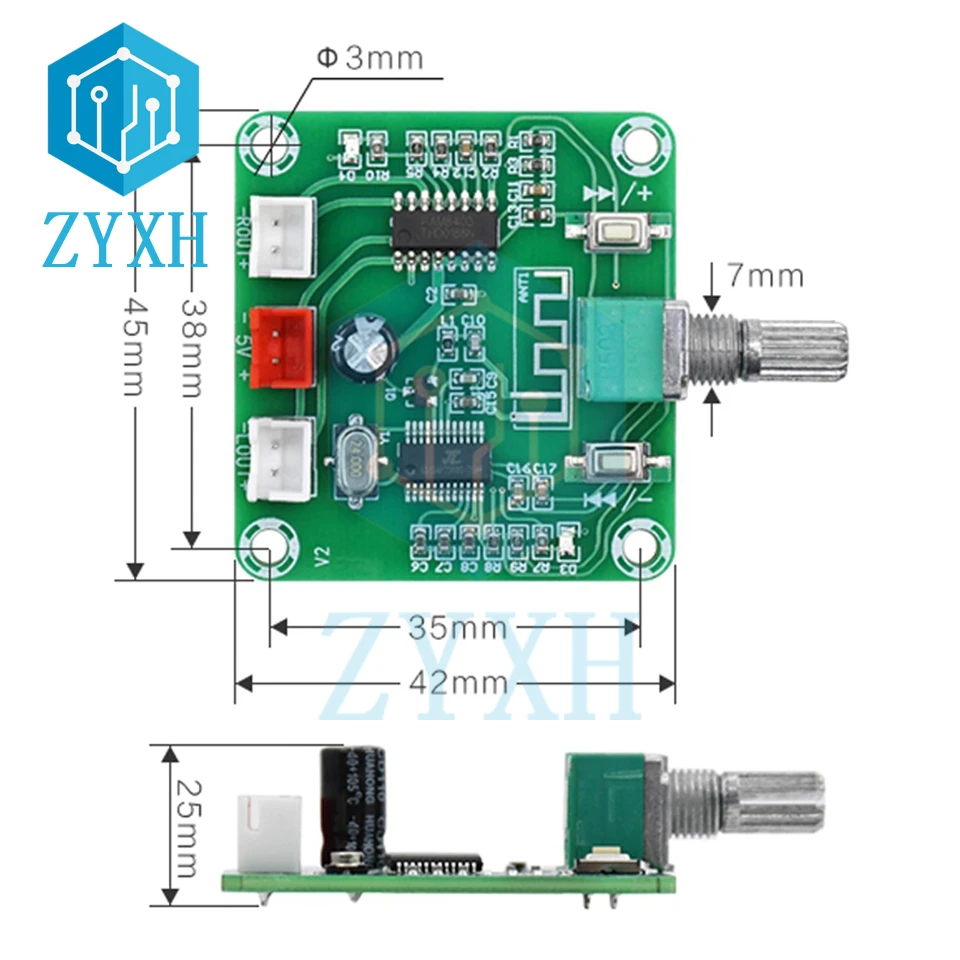 XH-A158 PAM8403 Bluetooth 5.0 Amplifier Board Class D 5W*2 Stereo Audio AMP Volume Control DC 5V For Laptop Speaker