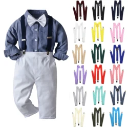 Solid Color Kids Suspenders Clip-on Straps Adjustable Elastic Y-Back Brace Children Boy Girl Braces Baby Wedding Tie Accessories