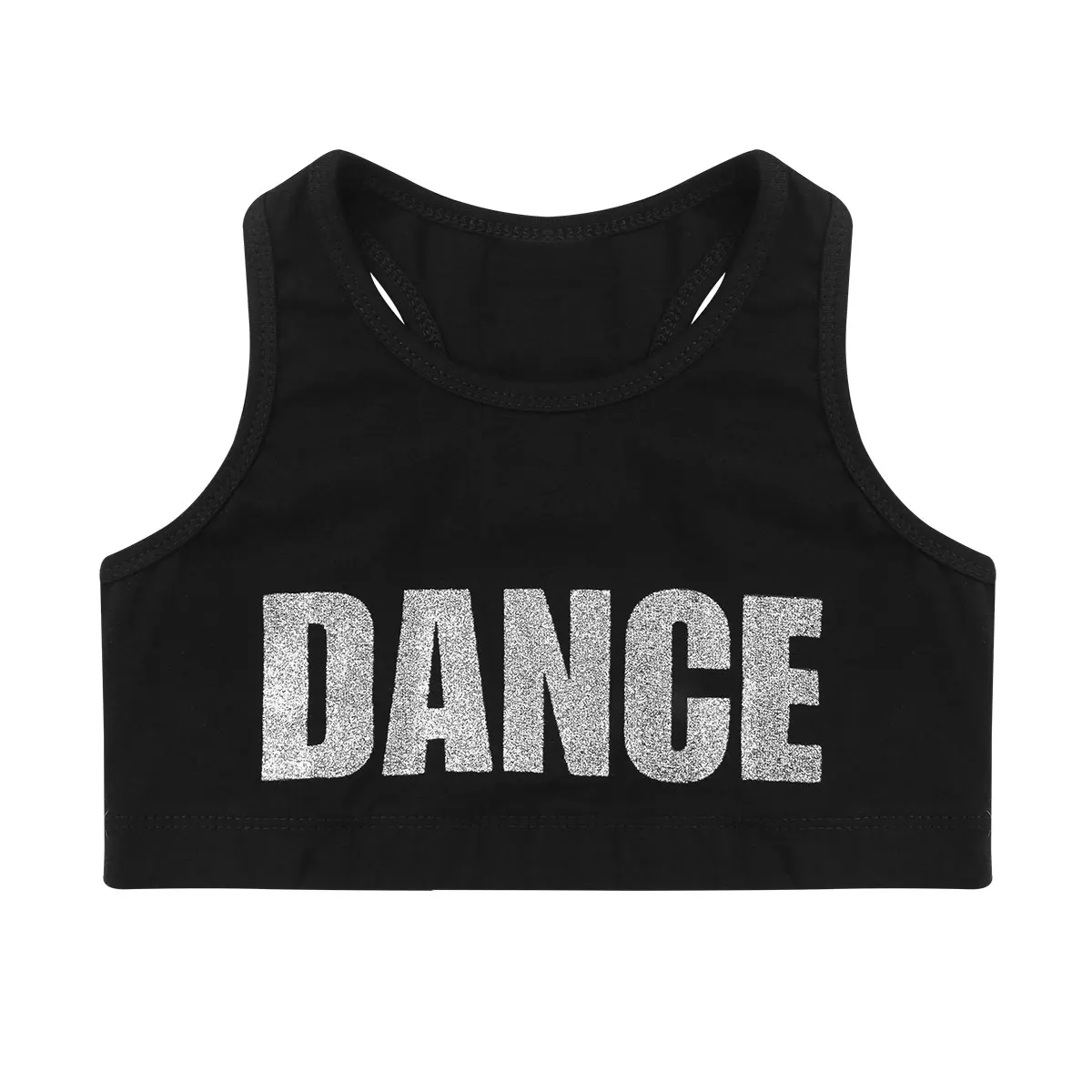 Kids Girls Sports Bras Top Tanks Sleeveless Racer Back Shiny Letters Print Crop Tops Bra for Dance Stage Performance Workout