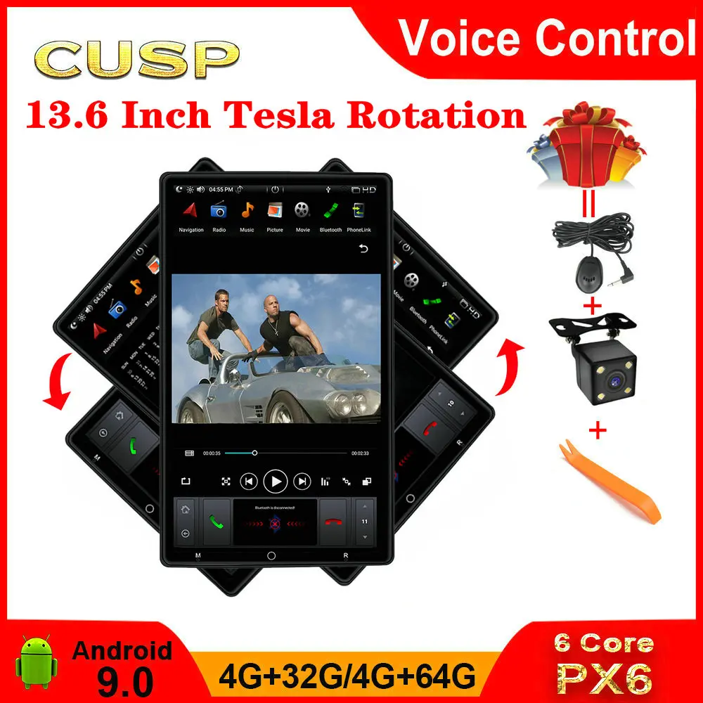 

ANDROID 9.0 4G+64G 13.6 inch Rotation Tesla Vertical screenUniversal Car Multimedia1 DIN 2 DIN Car GPS car stereo auto radio