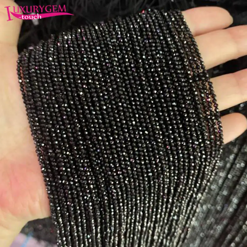 Natural Black Spinels Stone 2/3/4mm Faceted Round Loose Spacer Beads Bracelet Necklace Jewelry Accessory 38cm b130