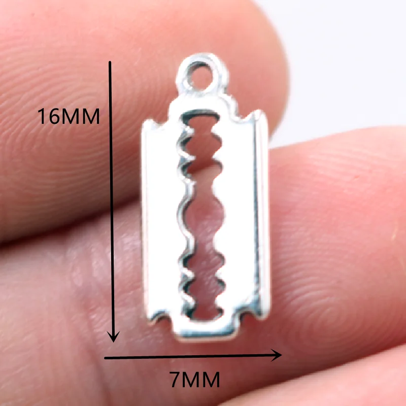 40pcs Silver Plated Mini Razor Blades Pendant Hip Hop Bracelet Earrings Metal Accessories DIY Charms For Jewelry Crafts Findings