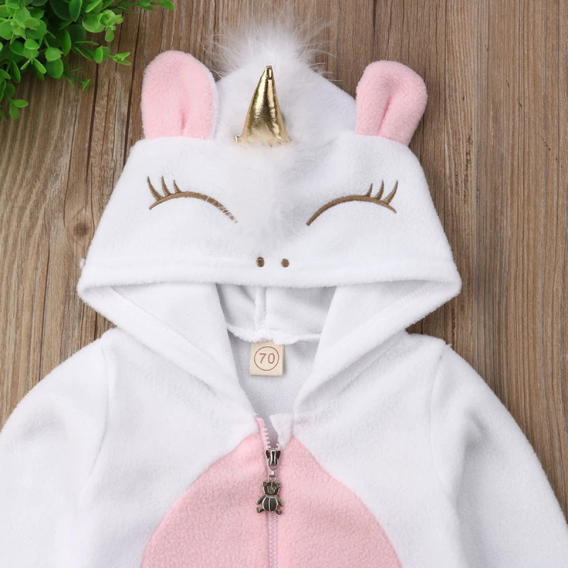 Autumn Winter Toddler Newborn Baby Girl Clothes 3D Unicorn Printed Flannel Long Sleeve Warm Rompers Jumpsuit Outfits