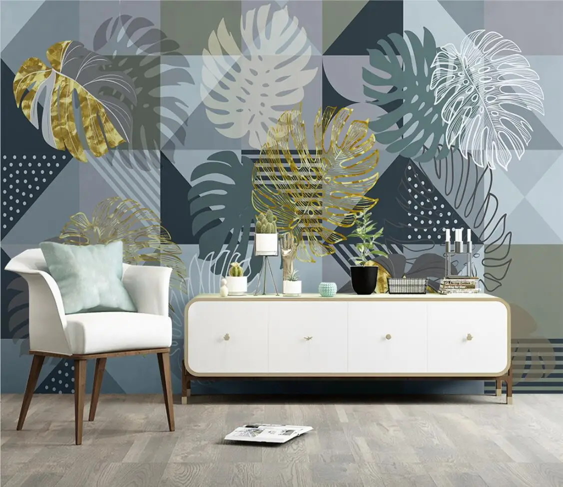 

Custom wallpaper 3d photo mural papel de parede Nordic modern geometric tropical plant leaves 3d wallpaper