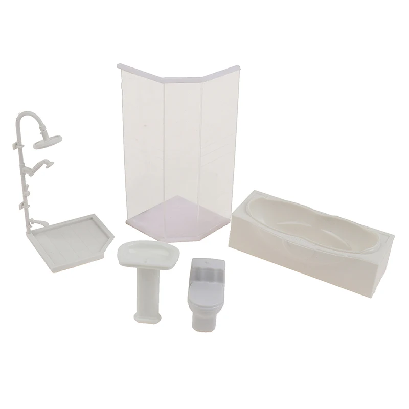 1:25 Dollhouse Miniature Bathroom Set Shower Room Toilet Bathtub Sink Model Toy For Children Kids