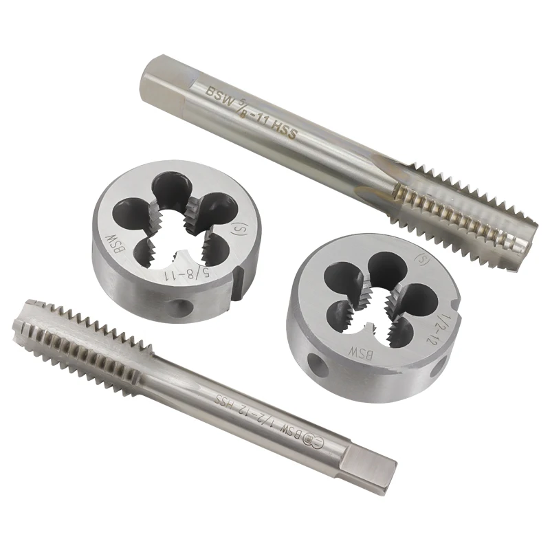 XCAN 2pcs Tap and Die Set Screw Thread Tap Drill HSS Right Hand Plug Tap Die BSW 5/32-32 3/16-24 5-16-18 1/4-20 1/2-12 5/8-11