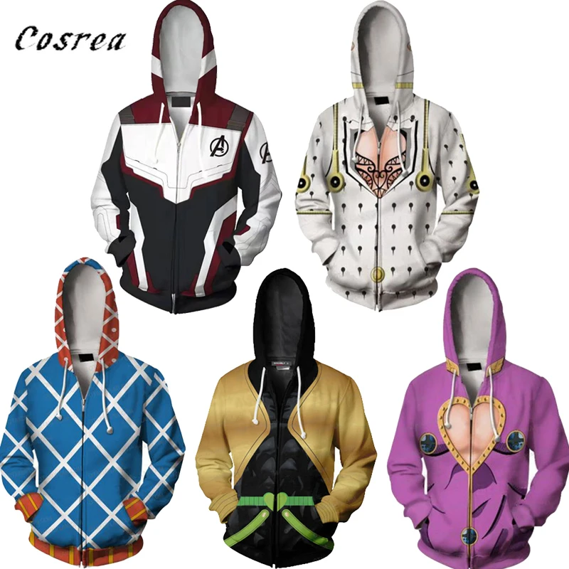 Jojo bizzare adventure Cosplay  Hoodies Sweatshirt 3D print Mens  Harajuku coat Hoodies Jojo clothes  Jacket Tops  Halloween