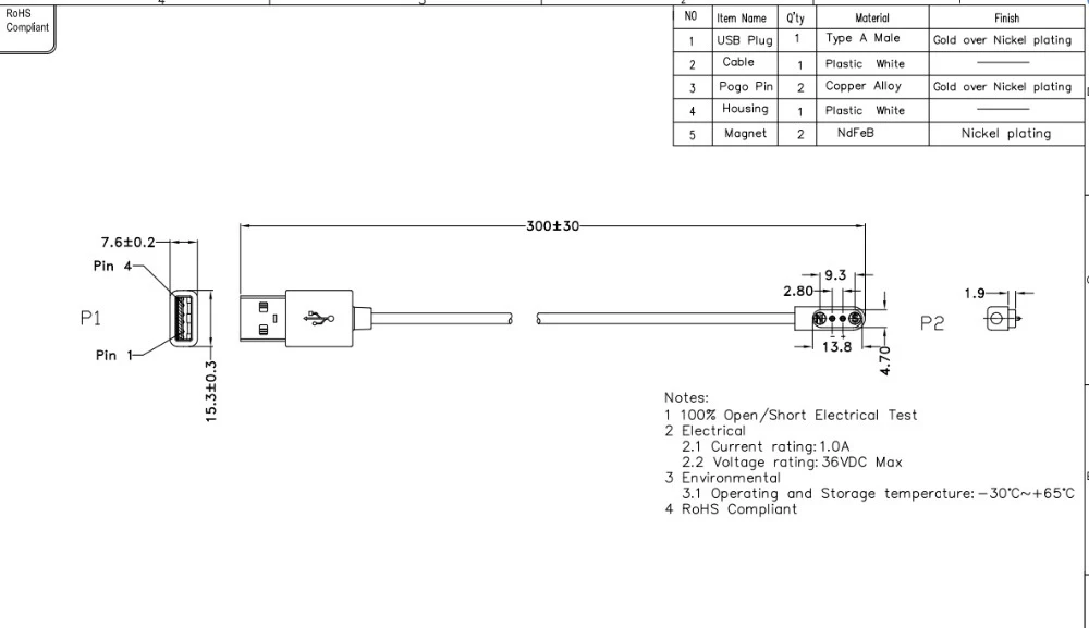1 Sets Magnetische USB Ladekabel Männlich Weiblich PogoPin Stecker Power Lösung 2 Pin Magnete Kontakt Pad PCB Solder2,8 MM Pitch – Detail 1