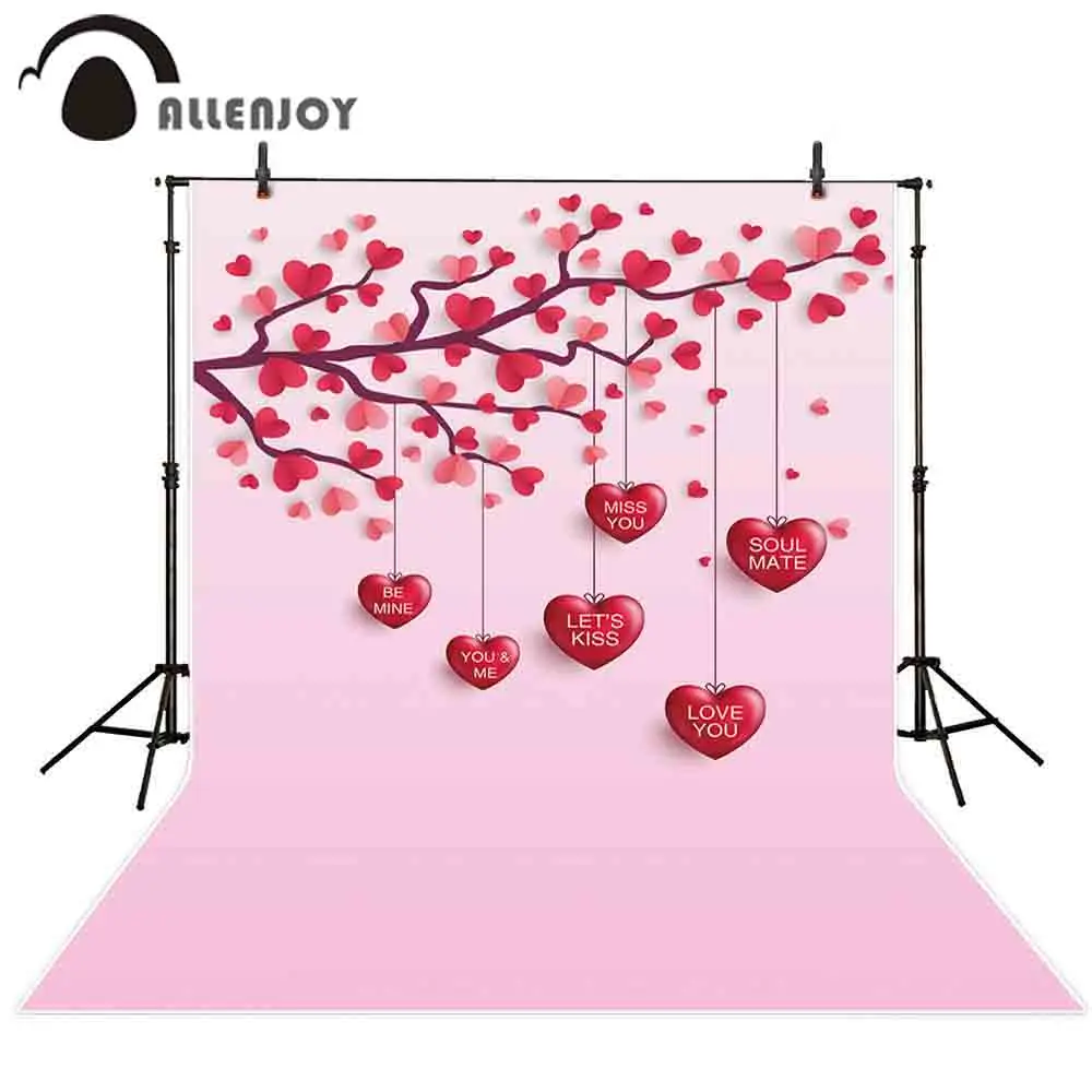 Allenjoy Valentine background photography backdrop pink love heart tree February 14 photocall photozone photophone photo shoot