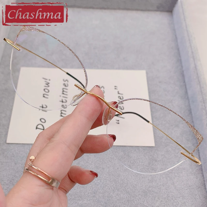 Chashma Cat Eye Glasses Women Colored Lenses  Pure Titanium Light Eyeglasses Anti Reflective Rimless Eyewear for Female