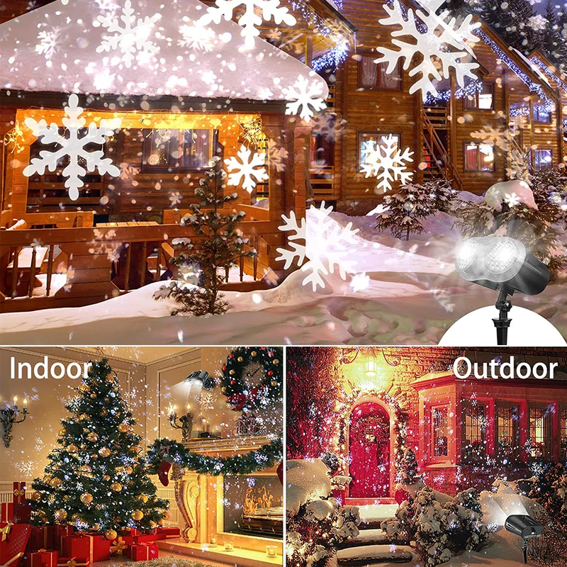 Christmas LED Disco Lights Snowflake Projection Lamp Outdoor Dynamic Binocular Snowstorm Light Decor For Home Holiday Party