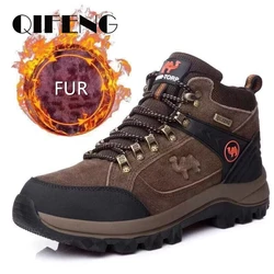 Genuine Leather Ankle Boots Men's Winter Outdoor Sneakers Warm Fur Non Slip Cowboy Lace Up Padded Footwear Suede Rubber Plush