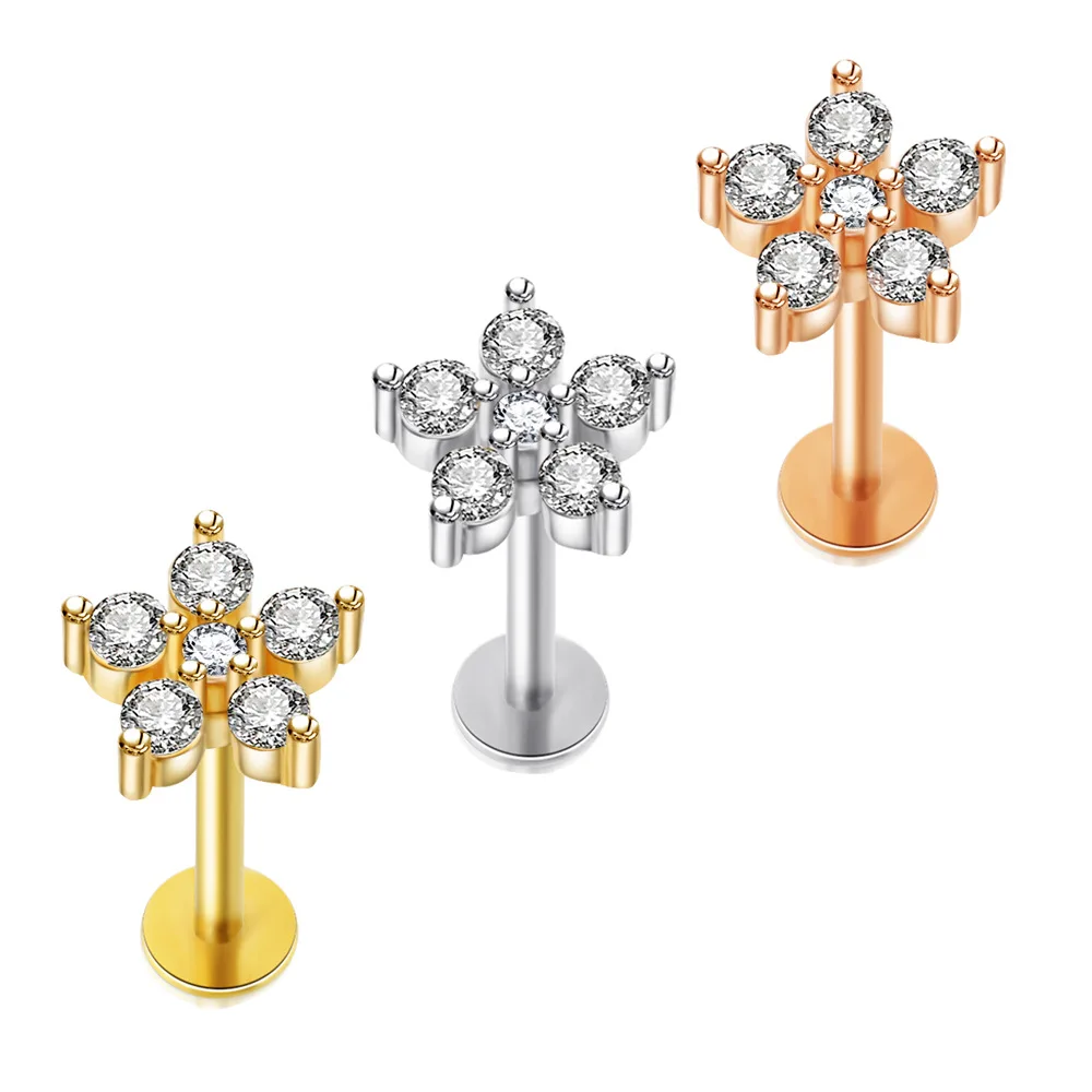 Kristall Blume Tragus Piercing Ohrring Flache 16G Kreuz Knorpel Piercing Stud Helix Schmuck Conch Rook Lappen Ohrring Labret Stud – Detail 9
