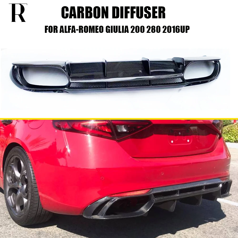 QV Style Giulia Change to 4 Outlet Carbon Fiber Rear Bumper Diffuser for Alfa Romeo Giulia 2016 2017 2018 2019 Without Exhaust