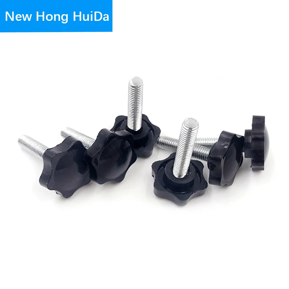 Parafuso de mão m4 m5 m6 m8 m10 m12, parafuso com aperto em forma de estrela, parafuso com botão de baquelite, equipamento industrial, aço e plástico