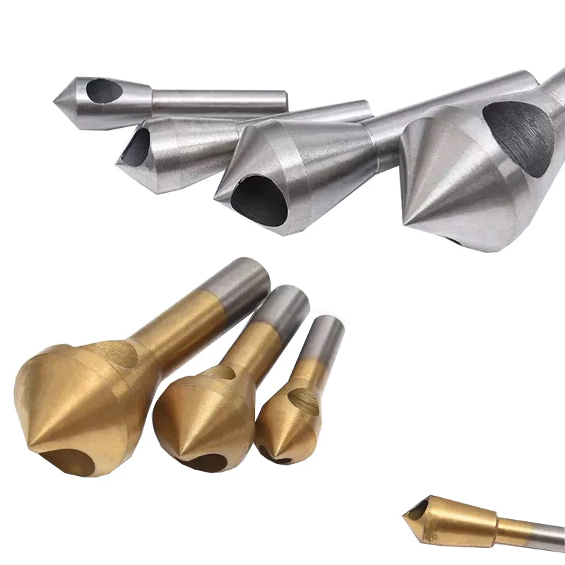 Citop 4pcs/set 90 Degrees Bit Set Drill Bits Tapper Hole Cutter Hand Tools Countersink and Debarring Tool Set Chamfer Set