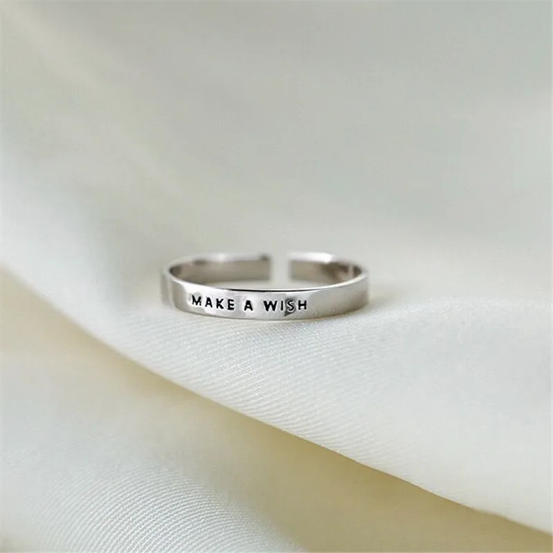 YIZIZAI Simple Make A Wish Matte Letter Ring for Women Men Retro Creative Opening Silver Color Finger Rings Party Jewelry Gifts