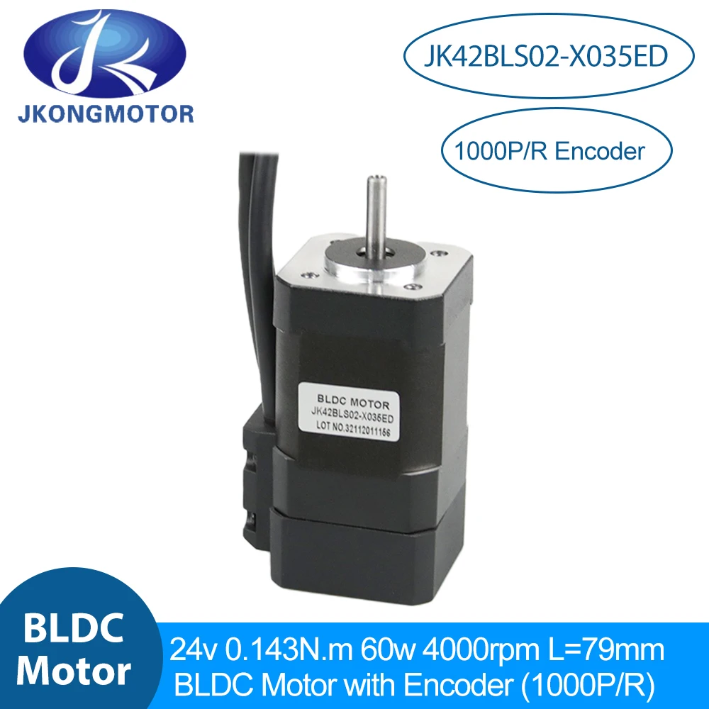 JKM JK42BLS02-X035ED Brushless DC Motor L=79mm 24V 60W 8-poles 0.143N.m BLDC Servo Motor with Encoder 1000P/R For DIY Design