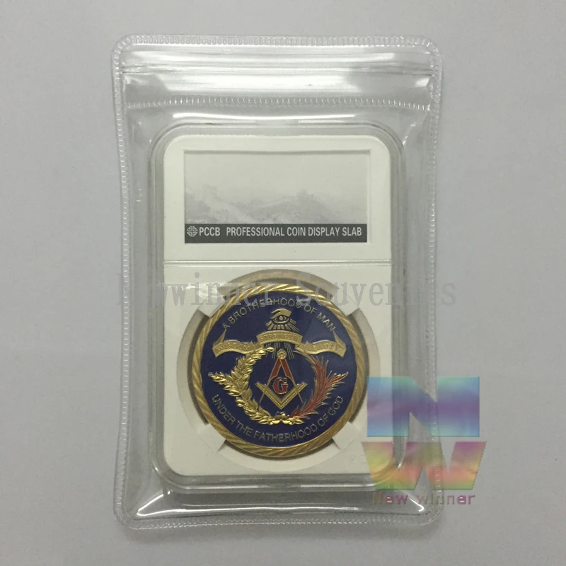 

Gold Coin Brotherhood Freemasons masonic all-seeing eye Coins Golden Design Mason Token Collection with PCCB Case