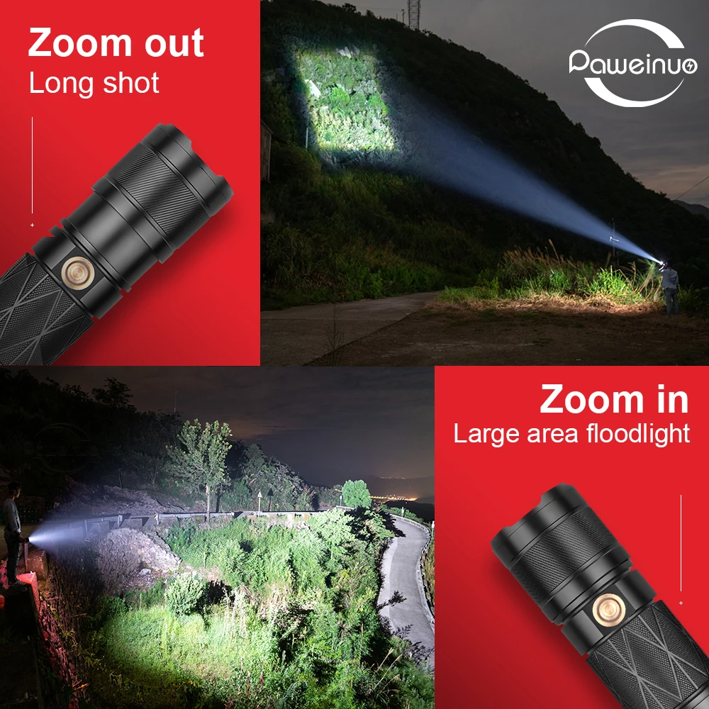 Paweinuo xhp100 powerful led flashlight torch light Rechargeable USB tactical flashlight xhp90 flashlights xhp70 xhp50 hand lamp