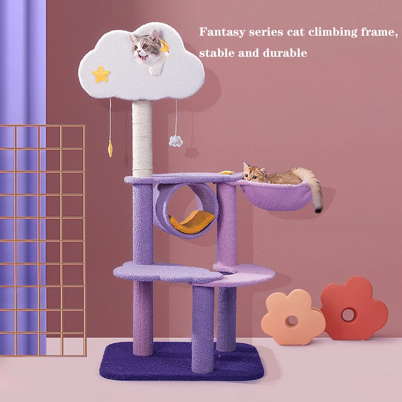 Purple cat climbing frame cat nest cat tree scratching column large cat tower cat scratching board toys jumping platform villa