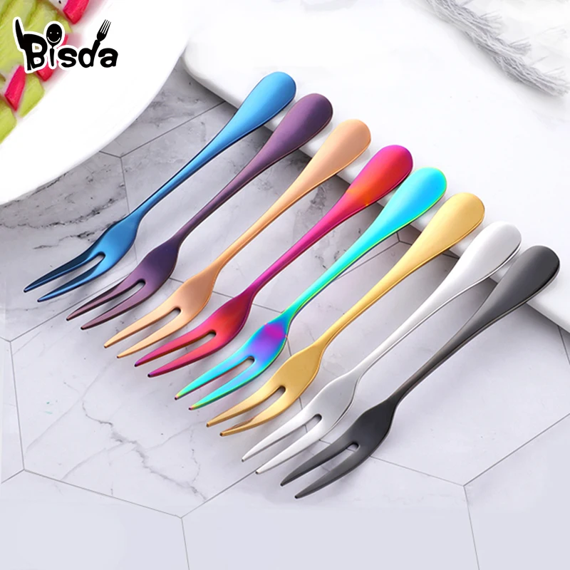 2 Pcs Fruit Fork Luxury Stainless Steel Gold Cake Dessert Forks Lovely Mini Fork Used For Cake in Party Snail Fork Restaurant