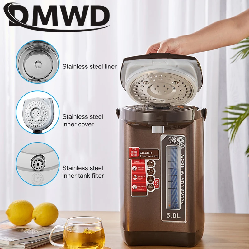 DMWD 5L Thermal Insulation Electric Kettle Stainless Steel Teapot Constant Temperature Heating Hot Water Boiler Heater Bottle