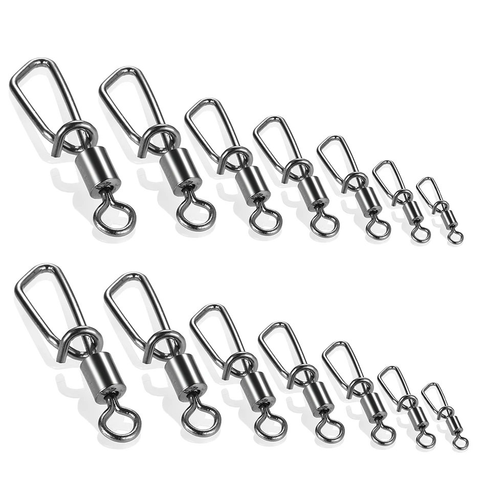 50pcs Bearing Rolling Swivel Solid Ring Fishing Accessories Connector Stainless Steel Snap Fishhook Swivels 8-Shaped Ring Tackle