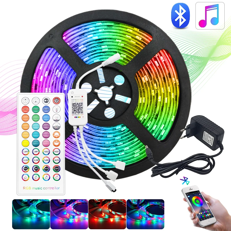 Bluetooth + muzyka 5050 taśma LED RGB SMD 2835 elastyczna wstążka Fita RGB LED Light 5M 10M 15M taśma LED DC12V kontroler WIFI