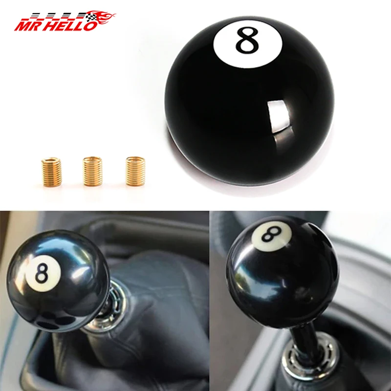 

Black 8 eight Pool Billiard Ball Gear Shift Knob w/ Adapter Universal Vehicle AT/MT Shifter Lever Head