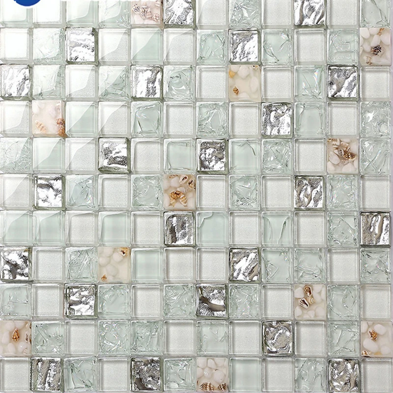 Crystal Glass Sea Sheel  White green mosaic tile_ Kitchen backsplash wall tile DIY home decoration